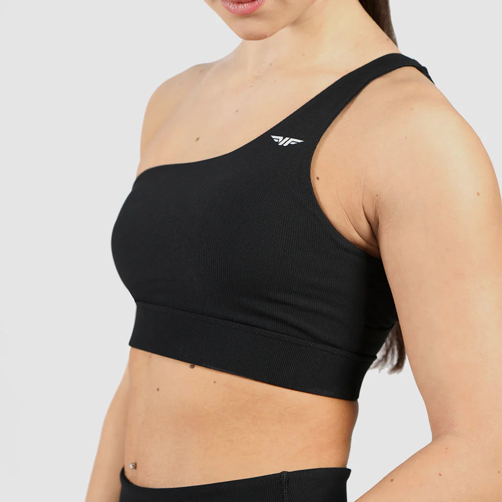 women elite ribbed asymmetrical bra (black)